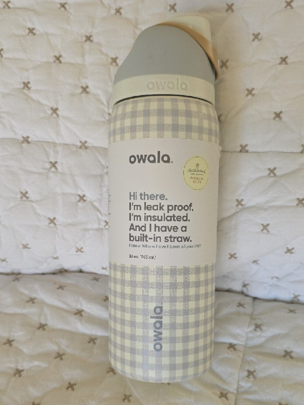 Owala Insulated Water Bottle - Light Gray Gingham